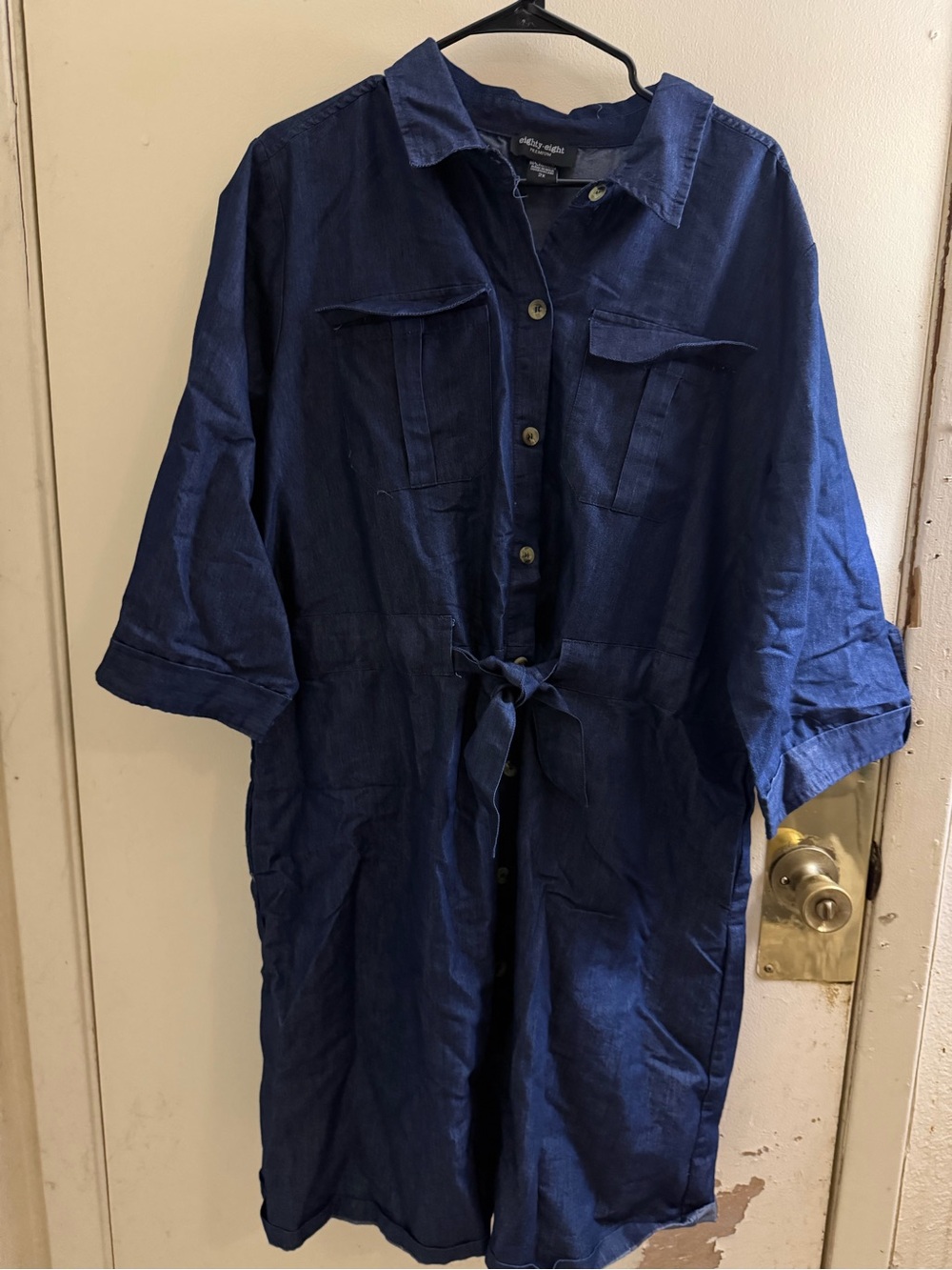 Eighty Eight Navy Blue Button-Front Midi Shirt Dress